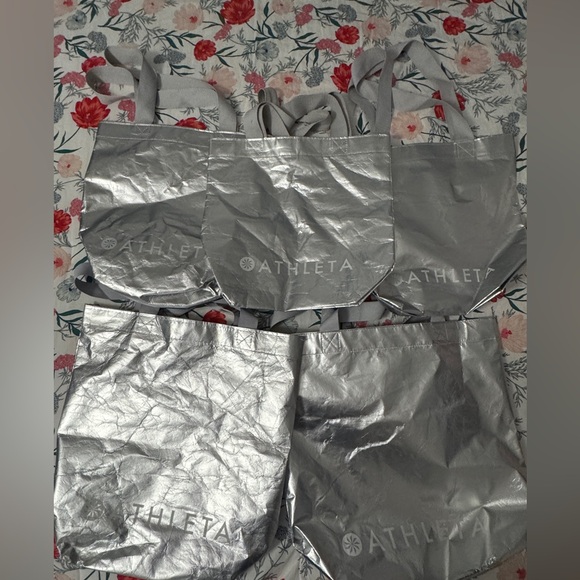 Set of Five Silver Athleta Tote Bags - 2 Large 18” and 3 Medium 14” bags - Picture 2 of 2
